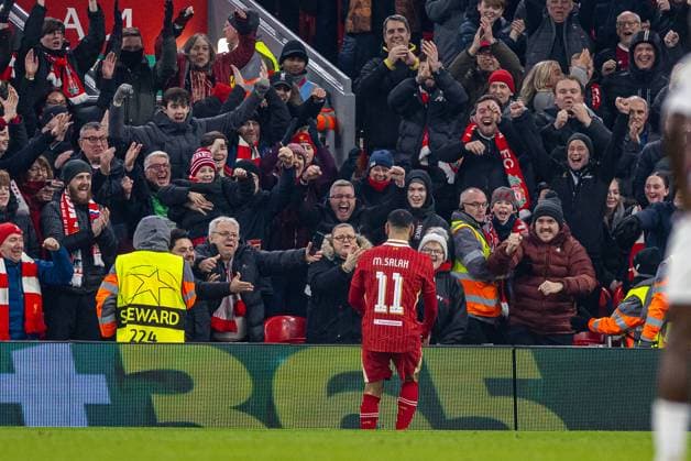 Football - UEFA Champions League - League Phase - Liverpool FC v Lille OSC LIVERPOOL, ENGLAND - Tuesday, January 21, 2025: Liverpool s Mohamed Salah celebrates after scoring the first goal during the UEFA Champions League game between Liverpool FC and Lille OSC at Anfield. (Photo by David Rawcliffe Propaganda) LIVERPOOL Anfield MERSEYSIDE ENGLAND  Copyright: xDavidxRawcliffex P2025-01-21-Liverpool_Lille-25
