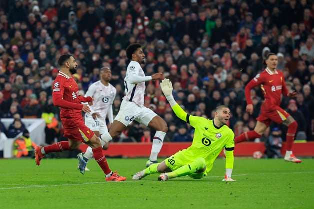 Liverpool v Lille OSC Champions League 21 01 2025. Mohamed Salah (11) of Liverpool scores to make it 1-0 during the Champions League match between Liverpool and Lille OSC at Anfield, Liverpool, England on 21 January 2025. Liverpool Anfield Merseyside England Editorial use only , Copyright: xConorxMolloyx PSI-21296-0019