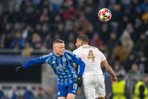 Nino MArcelli in a battle with Josha Vagnoman during UEFA Champions league match, SK Slovan Bratislava - VFB Stuttgart , 21. january 2025, Tehelne pole Stadium, Bratislava, Slovakia Copyright: xMICHALxFAJT,ZOSPORTU.SKx FAJ_7540