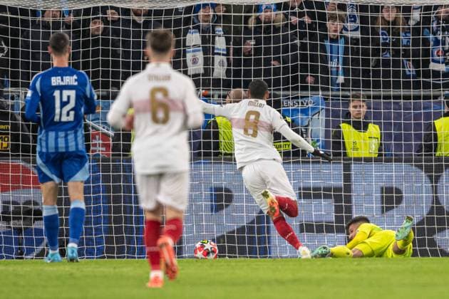 Enzo Millot scores a goal during UEFA Champions league match, SK Slovan Bratislava - VFB Stuttgart , 21. january 2025, Tehelne pole Stadium, Bratislava, Slovakia Copyright: xMICHALxFAJT,ZOSPORTU.SKx FAJ_7553