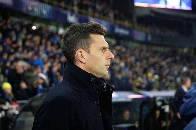 Juventus? head coach Thiago Motta pictured during a soccer game between Belgian Club Brugge KV and Italian club Juventus, Tuesday 21 January 2025 in Brugge, on the seventh day (out of 8) of the UEFA Champions League league phase. KURTxDESPLENTER  x110886257x