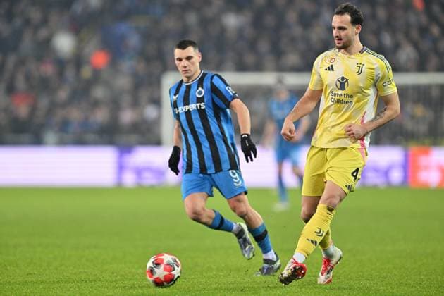 250121 Champions League MD 7 Club Brugge vs Juventus Federico Gatti (4) of Juventus pictured in action during a soccer game between Belgian Club Brugge KV and Italian Juventus in the UEFA Champions League League Phase day 7 of the 2024-25 season, on Tuesday 21 January 2025 in Brugge , Belgium . photo Isosport David Catry Brugge Belgium  Copyright: xDavidxCatryx 20250121DC2_3747