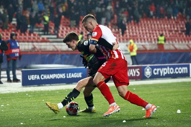 BELGRADO - (l-r) Guus Til of PSV Eindhoven, Uros Spajic of Red Star Belgrade during the UEFA Champions League match between Red Star Belgrade and PSV Eindhoven at Stadion Rajko Mitic on Jan. 21, 2025 in Belgrade, Serbia. ANP SEM VAN DER WAL UEFA Champions League 2024 25 League Phase MD7 2024 25 xVIxANPxSportx xxANPxIVx 518033615 originalFilename: 518033615.jpg