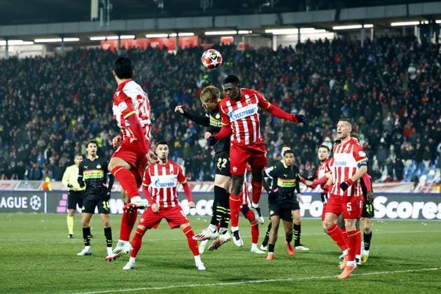BELGRADO - (l-r) Jerdy Schouten of PSV Eindhoven, Nasser Djiga of Red Star Belgrade during the UEFA Champions League match between Red Star Belgrade and PSV Eindhoven at Stadion Rajko Mitic on Jan. 21, 2025 in Belgrade, Serbia. ANP SEM VAN DER WAL UEFA Champions League 2024 25 League Phase MD7 2024 25 xVIxANPxSportx xxANPxIVx 518033667 originalFilename: 518033667.jpg