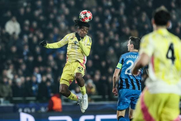 Juventus Samuel Mbangula pictured in action during a soccer game between Belgian Club Brugge KV and Italian club Juventus, Tuesday 21 January 2025 in Brugge, on the seventh day (out of 8) of the UEFA Champions League league phase. BRUNOxFAHY  x110886790x