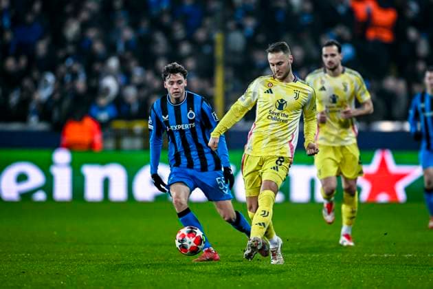 Juventus midfielder Teun Koopmeiners, during the match Club Brugge Juventus at the Jan Beydelstadium for the UEFA Champions League phase Matchday 7 season 2024 2025 in BRUGGE, Belgium on 21 januari 2025, photo by Stefan Koops EYE4images DeFodi Images Defodi 746 209626 Defodi-746