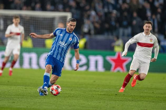 Kyriakos Savvidis with the ball during UEFA Champions league match, SK Slovan Bratislava - VFB Stuttgart , 21. january 2025, Tehelne pole Stadium, Bratislava, Slovakia Copyright: xMICHALxFAJT,ZOSPORTU.SKx FAJ_7675