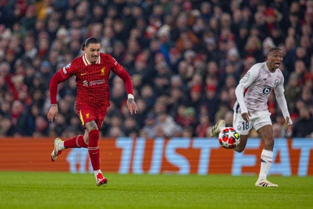 Football - UEFA Champions League - League Phase - Liverpool FC v Lille OSC LIVERPOOL, ENGLAND - Tuesday, January 21, 2025: Liverpool s Darwin Nunez during the UEFA Champions League game between Liverpool FC and Lille OSC at Anfield. (Photo by David Rawcliffe Propaganda) LIVERPOOL Anfield MERSEYSIDE ENGLAND  Copyright: xDavidxRawcliffex P2025-01-21-Liverpool_Lille-47