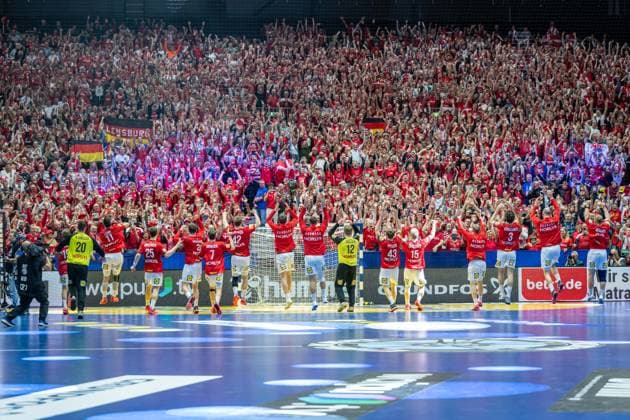 Handball Herning 19 01 2025 IHF Handball World Championship Main Round Denmark DAN Germany GER Cheering Denmark GIDSEL Mathias Denmark, No 19 Cheering with fans