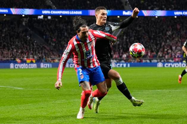 Champions League 2024 25 League match between Atletico de Madrid and Bayer Leverkusen Patrik Schick of Bayer Leverkusen and Jose Gimenez of Atletico de Madrid during the UEFA Champions League 2024 25 League match between Atletico de Madrid and Bayer Leverkusen at Riyadh Air Metropolitano on December 11, 2024 in Madrid, Spain MadridSpain  Copyright: xx