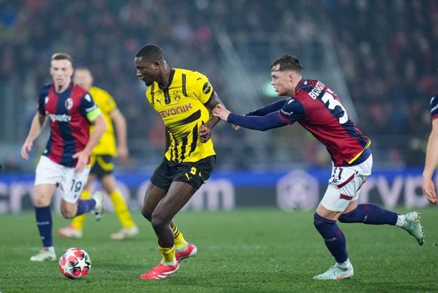 Bologna FC v Borussia Dortmund - UEFA Champions League 2024 25 Serhou Guirassy of Borussia Dortmund and Sam Beukema of Bologna FC compete for the ball during the UEFA Champions League 2024 25 League Phase MD7 match between Bologna FC and Borussia Dortmund at Stadio Renato Dall™Ara on January 21, 2025 in Bologna, Italy. Bologna Stadio Renato Dall ARA Bologna Italy Copyright: xGiuseppexMaffiax UCL-Bologna-BorussiaDortmund_210125_BRU0557