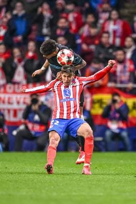 Piero Hincapie Bayer 04 Leverkusen and Giuliano Simeone Atletico de Madrid battle for the ball during the UEFA Champions League 2024 25 League Phase MD7 match between Atletico de Madrid and Bayer 04 Leverkusen at Estadio Civitas Metropolitano on January 21, 2025 in Madrid, Spain Photo by Harry Langer DeFodi Images Defodi 541 ATLBAY20250121 057 Defodi-541