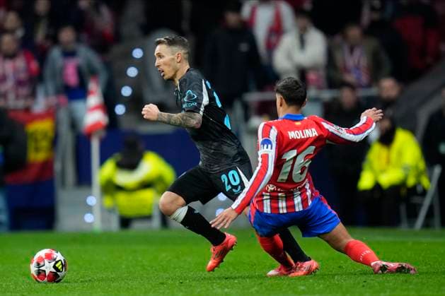 Champions League 2024 25 League match between Atletico de Madrid and Bayer Leverkusen Alejandro Grimaldo of Bayer Leverkusen and Nahuel Molina of Atletico de Madrid during the UEFA Champions League 2024 25 League match between Atletico de Madrid and Bayer Leverkusen at Riyadh Air Metropolitano on December 11, 2024 in Madrid, Spain MadridSpain  Copyright: xx