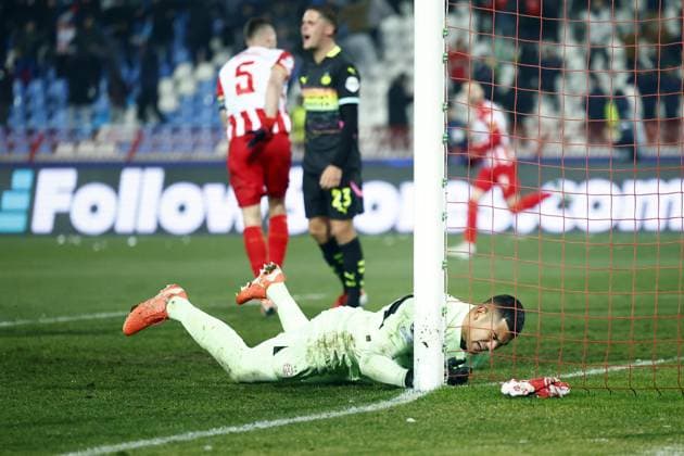 BELGRADO - PSV Eindhoven goalkeeper Walter Benitez balks at the 2-3 during the UEFA Champions League match between Red Star Belgrade and PSV Eindhoven at Stadion Rajko Mitic on Jan. 21, 2025 in Belgrade, Serbia. ANP SEM VAN DER WAL UEFA Champions League 2024 25 League Phase MD7 2024 25 xVIxANPxSportx xxANPxIVx 518038776 originalFilename: 518038776.jpg