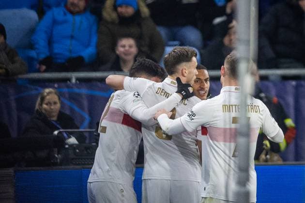 SLOVAN BRATISLAVA - STUTTGART Fabian Rieder of Stuttgart scores a goal during the UEFA Champions League, league stage match between SK Slovan Bratislava and VfB Stuttgart. Bratislava, Slovakia, January 21, 2025. PUBLICATION NOT IN SLOVAKIA Copyright: xx 080A5065