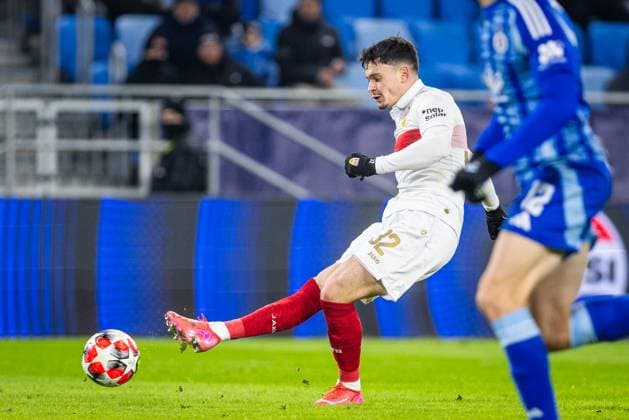 SLOVAN BRATISLAVA - STUTTGART Fabian Rieder of Stuttgart scores a goal during the UEFA Champions League, league stage match between SK Slovan Bratislava and VfB Stuttgart. Bratislava, Slovakia, January 21, 2025. PUBLICATION NOT IN SLOVAKIA Copyright: xx 080A5006