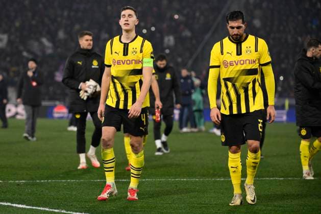 Nico Schlotterbeck and Emre Can of Borussia Dortmund dejection at the end of the Champions League football match between Bologna FC and Borussia Dortmund at Renato Dall Ara stadium in Bologna (Italy), January 21, 2025. andreaxstaccioli