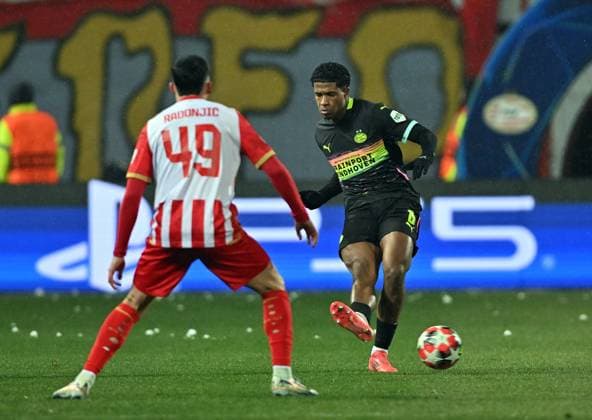 CRVENA ZVEZDA vs PSV EINDHOVEN RYAN FLAMINGO, football player of PSV Eindhoven, during the UEFA Champion League match against Crvena zvezda, at Stadium Rajko Mitic. Belgrade, 21.01.2025. photo: MN Press FOOTBALL, CRVENA ZVEZDA, RED STAR, UEFA CHAMPIONS LEAGUE, PSV EINDHOVEN Belgrade Rajko Mitic stadium Serbia Copyright: xMarkoxMetlasx xMNxPressx