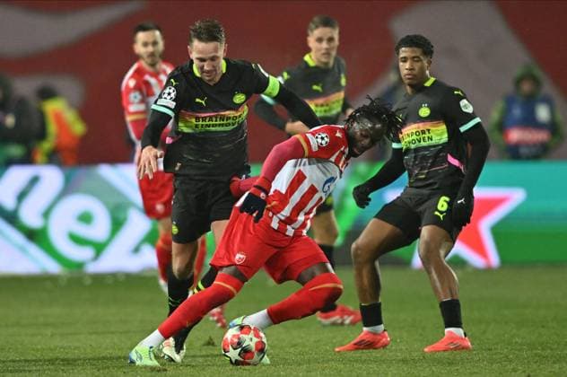 CRVENA ZVEZDA vs PSV EINDHOVEN CHERIF NDIAJE, football player of Crvena zvezda, during the UEFA Champion League match against PSV Eindhoven, at Stadium Rajko Mitic. Belgrade, 21.01.2025. photo: MN Press FOOTBALL, CRVENA ZVEZDA, RED STAR, UEFA CHAMPIONS LEAGUE, PSV EINDHOVEN Belgrade Rajko Mitic stadium Serbia Copyright: xMarkoxMetlasx xMNxPressx