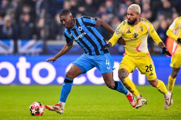 Club Brugge v Juventus - UEFA Champions League BRUGGE, BELGIUM - JANUARY 21 : Ordonez Joel defender of Club Brugge and Luiz Douglas midfielder of Juventus during the UEFA Champions League 2024 25 League Phase MD7 match between Club Brugge and Juventus on January 21, 2025 in Brugge, Belgium, 21 01 2025  Copyright: xTomasxSiskx