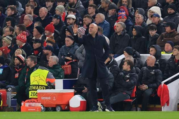 Liverpool v Lille OSC Champions League 21 01 2025. Liverpool manager Arne Slot on the sidelines during the Champions League match between Liverpool and Lille OSC at Anfield, Liverpool, England on 21 January 2025. Liverpool Anfield Merseyside England Editorial use only , Copyright: xConorxMolloyx PSI-21296-0106