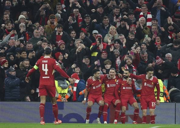 Liverpool v Lille, UEFA Champions League 21.01.25 Liverpool v Lille, UEFA Champions League, League Phase Mohamed Salah of Liverpool scores and celebrates scoring his teams opening goal of the match 1-0  Copyright: xBradleyxOrmesherx NINTCHDBPICT000965599811