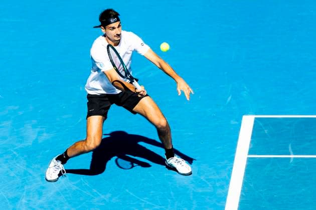 MELBOURNE, VIC - JANUARY 22: Lorenzo Sonego of Italy in action during the Quarterfinals of the 2025 Australian Open on January 22 2025, at Melbourne Park in Melbourne, Australia. (Photo by Jason Heidrich Icon Sportswire) TENNIS: JAN 22 Australian Open EDITORIAL USE ONLY Icon250122137