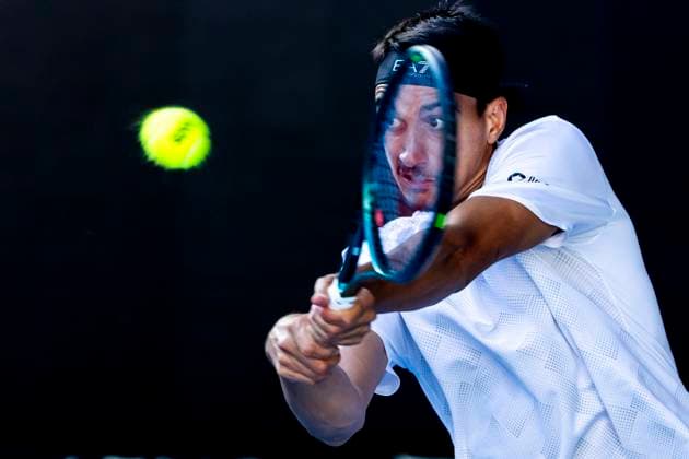 MELBOURNE, VIC - JANUARY 22: Lorenzo Sonego of Italy in action during the Quarterfinals of the 2025 Australian Open on January 22 2025, at Melbourne Park in Melbourne, Australia. (Photo by Jason Heidrich Icon Sportswire) TENNIS: JAN 22 Australian Open EDITORIAL USE ONLY Icon250122146