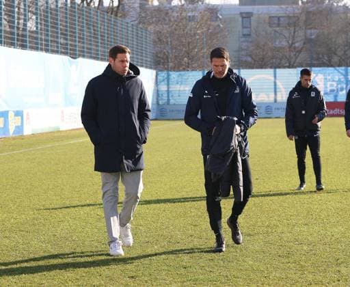 Munich, Germany, 21 January 2025 Football, Men, 3 Liga, Season 2024 2025, TSV 1860 Munich, Training, Training ground, Grünwalder Strasse 114 Dr Christian Werner, Managing Director Sport TSV 1860 Munich left with Patrick Glöckner Gloeckner, Coach TSV 1860 Munich right on the training ground in conversation