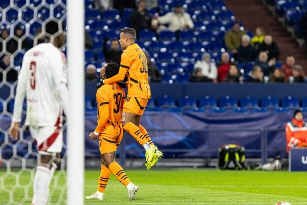 UEFA Champions League FC Shakhtar Donetsk Stade Brest 22 01 2025 FC Shakhtar Donetsk celebrate the goal, 1 0 by Kevin FC Shakhtar Donetsk, 37 UEFA Champions League FC Shakhtar Donetsk Stade Brest Arena AufSchalke, Gelsenkirchen 22 01 2025 Copyright: xBEAUTIFULxSPORTS Buriakovx