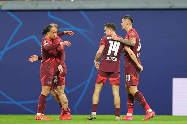 RB Leipzig Sporting Lisbon Champions League Leipzig, 22 01 2025, Red Bull Arena, Football, Men, Season 2024 2025, UEFA Champions League, Matchday 7 , RB Leipzig Sporting Lisbon , In the picture v l Goal for RB Leipzig, Goal celebration after the 1 0, Goal scorer Benjamin Sesko 30, RB Leipzig ,