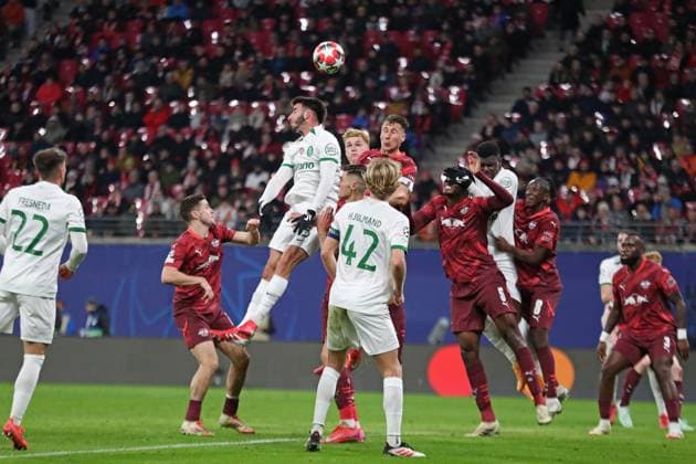 UEFA Champions League RB Leipzig vs Sporting Lisbon, 22 01 25 Goncalo Inacio 25, Sporting Lisbon with Willi Orban 4, RB Leipzig in header duel Football, UEFA Champions League, Season 2024 2025 RB Leipzig vs Sporting Lisbon on 22 01 25 at Red Bull Arena, Leipzig Copyright: xBEAUTIFULxSPORTS JanxKaeferx