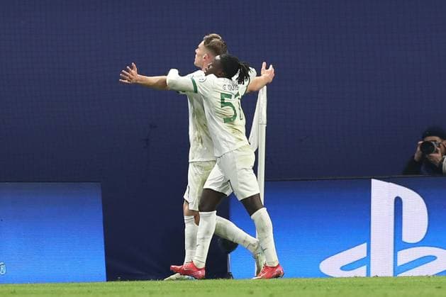 22 01 2025, xtgx, Football, UEFA Champions League, RB Leipzig Sporting Lisbon emspor, v l cheering after the 1 1 by Viktor Gyoekeres Lisbon, 9 DFL DFB REGULATIONS PROHIBIT ANY USE OF PHOTOGRAPHS as IMAGE SEQUENCES and or QUASI VIDEO Leipzig