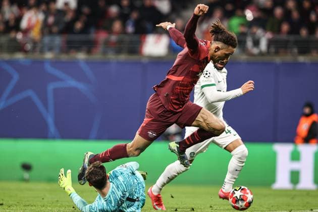 Goalscorer Yussuf Poulsen RB Leipzig,9 goals to 2 1 Champions League league phase season 2024 2025 RB Leipzig vs Sporting Lisbon at the Red Bull Arena in Leipzig action,football,Germany,man,men,22 01 2025
