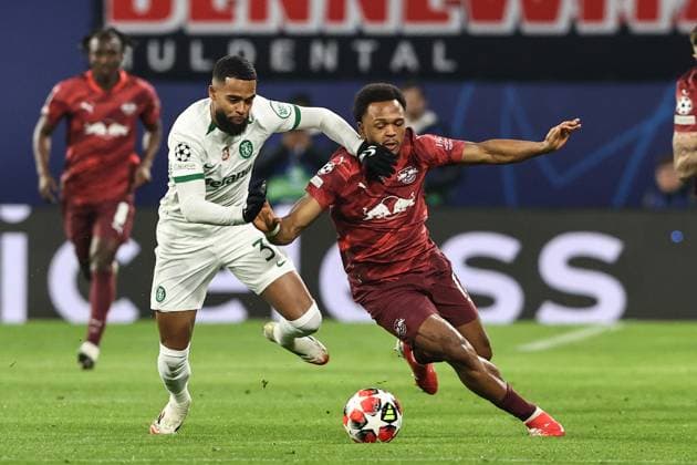 Lois Openda RB Leipzig,11 vs Jerry St Juste Sporting Lisbon,3 Champions League League Phase Season 2024 2025 RB Leipzig vs Sporting Lisbon at the Red Bull Arena in Leipzig Action,Football,Germany,Man,Men,22 01 2025