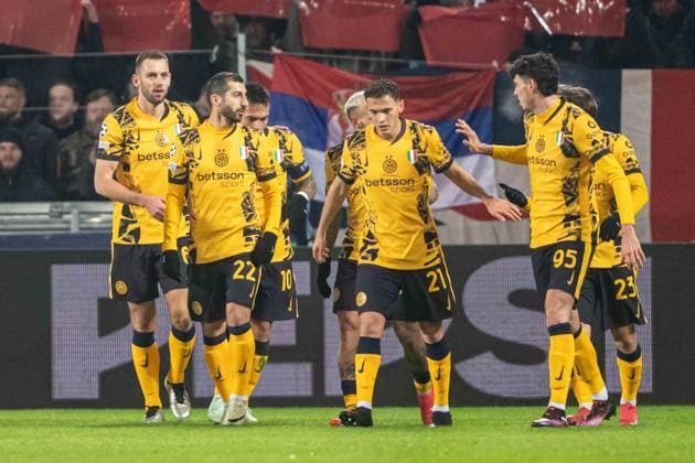 Inter Milan players a goal celebrate during UEFA Champions league match, AC Sparta Prague - Inter Milan , 22. january 2025, Epet Arena, Prague, Czech republic Copyright: xMICHALxFAJT,ZOSPORTU.SKx FAJ_9302