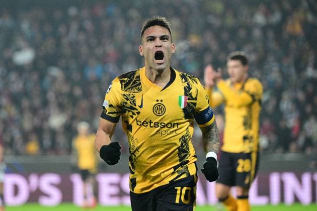 Lautaro Martinez of Inter celebrates first goal during the Football Champions League 7th round match: Sparta Prague vs Inter Milan in Prague, Czech Republic, January 22, 2025. (CTKxPhoto MichalxKamaryt) CTKPhotoP2025012208546  CTKPhotoP2025012208546