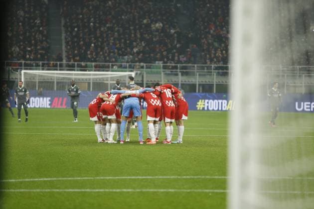 Girone FC players during the Uefa Champions League, 2024 25 season, football match between AC Milan and Girona FC on 22 January 2025 at Giuseppe Meazza Stadium, San Siro, Milan, Italy. Photo Nderim Kaceli  Copyright: xNderimxKaceli IPAxSportx xipa-agency.netx xx IPA_53225818 IPA_Agency_IPA53225818
