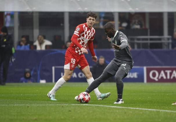 Yunus Musah of AC Milan during the Uefa Champions League, 2024 25 season, football match between AC Milan and Girona FC on 22 January 2025 at Giuseppe Meazza Stadium, San Siro, Milan, Italy. Photo Nderim Kaceli  Copyright: xNderimxKaceli IPAxSportx xipa-agency.netx xx IPA_53225849 IPA_Agency_IPA53225849