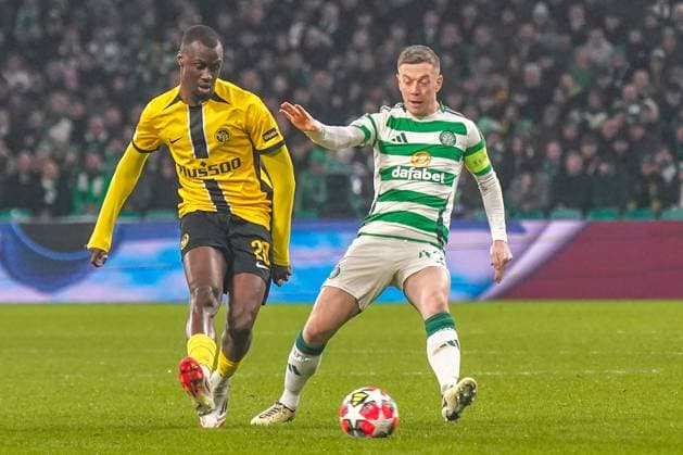 Football UEFA Champions League 2024 2025, Matchday 7 Celtic Glasgow vs Young Boys Bern YB Celtic Park Glasgow, Scotland Cheikh Niasse Cheick Niasse Young Boys Bern, 20 with Callum McGregor Celtic Glasgow, 42 Copyright: xJOERANxSTEINSIEKx
