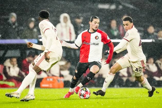 UEFA Champions League: Feyenoord v FC Bayern Munich Rotterdam - Anis Hadj Moussa of Feyenoord during the seventh round of new format of the Champions League 2024 2025. The match is set between Feyenoord and FC Bayern Munich at Stadion Feijenoord De Kuip on 22 January 2025 in Rotterdam, The Netherlands. Copyright: xYannickxVerhoevenx