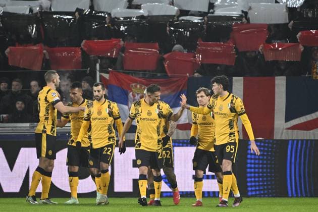 Football players of FC Inter Milan celebrate goal during the Football Champions League 7th round match: Sparta Prague vs Inter Milan in Prague, Czech Republic, January 22, 2025. (CTKxPhoto KaterinaxSulova) CTKPhotoP2025012208690  CTKPhotoP2025012208690