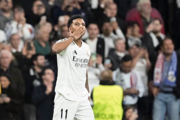 UEFA champions league - Real Madrid vs FC Red Bull Salzburg MADRID, SPAIN - January 22: Rodrygo Goes of Real Madrid celebrates a goal during the UEFA champions league 2024 25 match between Real Madrid and FC Red Bull Salzburg at Santiago Bernabeu Stadium. (Photo by Guillermo Martinez) Madrid Santiago Bernabeu Stadium Spain Copyright: xGuillermoxMartinezx