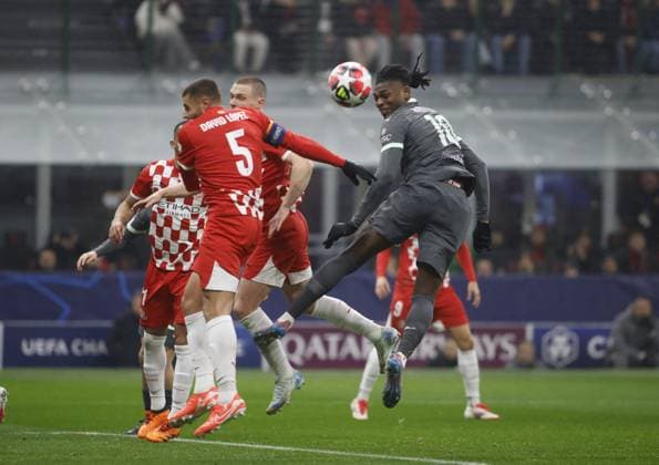 CALCIO - UEFA Champions League - Ac Milan vs Girona FC Rafel Leao of AC Milan during the Uefa Champions League, 2024 25 season, football match between AC Milan and Girona FC on 22 January 2025 at Giuseppe Meazza Stadium, San Siro, Milan, Italy. Photo Nderim Kaceli Milan Italy  Copyright: xIPAxSport ABACAx