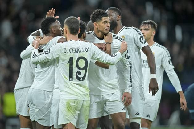 SOCCER - UEFA CL, Madrid vs RBS MADRID,SPAIN,22.JAN.25 - SOCCER - UEFA Champions League, Real Madrid CF vs Red Bull Salzburg. Image shows the rejoicing of Madrid.  GEPAxpictures xFelipexMondino