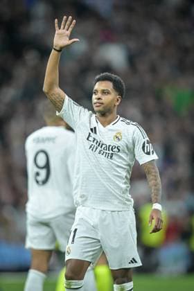 SOCCER - UEFA CL, Madrid vs RBS MADRID,SPAIN,22.JAN.25 - SOCCER - UEFA Champions League, Real Madrid CF vs Red Bull Salzburg. Image shows the rejoicing of Rodrygo (Madrid) .  GEPAxpictures xFelipexMondino