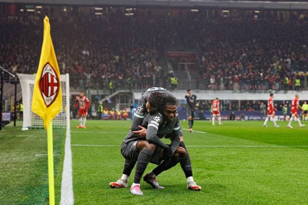 Rafael Leao, Alvaro Morata seen celebrating after scoring goal during UEFA Champions League game between teams of AC Milan and Girona FC (Maciej Rogowski) Milan San Siro Italy Copyright: xMaciejxRogowskix acmgir2425-1