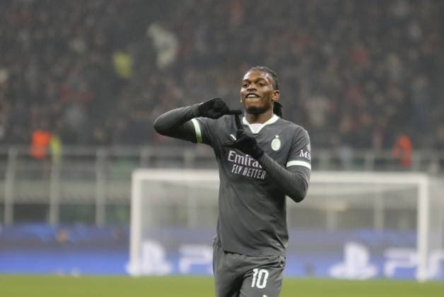 Rafel Leao of AC Milan celebrating after scoring a goal during the Uefa Champions League, 2024 25 season, football match between AC Milan and Girona FC on 22 January 2025 at Giuseppe Meazza Stadium, San Siro, Milan, Italy. Photo Nderim Kaceli  Copyright: xNderimxKaceli IPAxSportx xipa-agency.netx xx IPA_53226546 IPA_Agency_IPA53226546