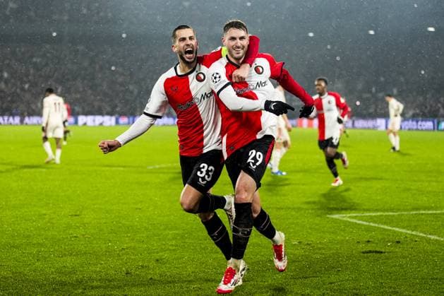 UEFA Champions League: Feyenoord v FC Bayern Munich Rotterdam - David Hancko of Feyenoord, Santiago Gimenez of Feyenoord during the seventh round of new format of the Champions League 2024 2025. The match is set between Feyenoord and FC Bayern Munich at Stadion Feijenoord De Kuip on 22 January 2025 in Rotterdam, The Netherlands. Copyright: xTomxBodex