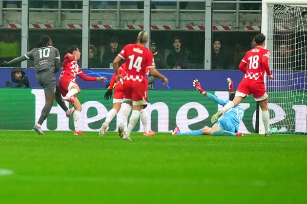 AC Milan& x2019;s Rafael Leao scores goal 1-0 during the Uefa Champions League soccer match between Ac Milan and Girona at the San Siro Stadium in Milan, north Italy - Wednesday , January 22, 2025. - Soccer .  Copyright: xSpada LaPressex